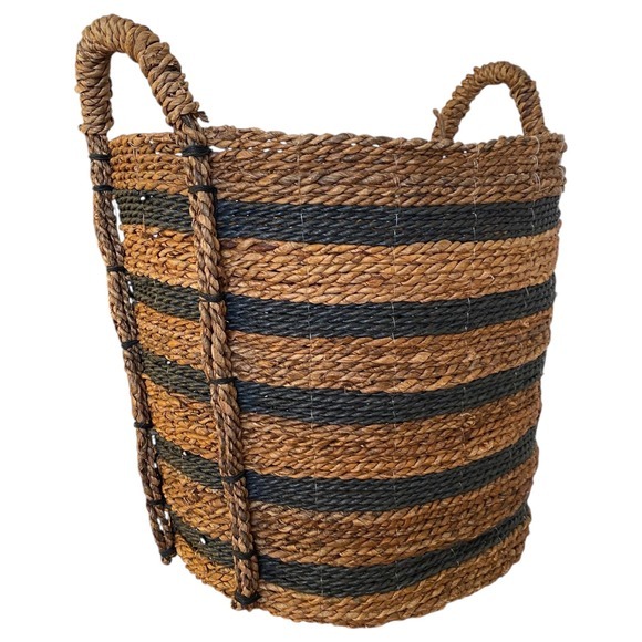 NEW Threshold Tall Woven Striped Basket With Handles Black Natural - Picture 3 of 8